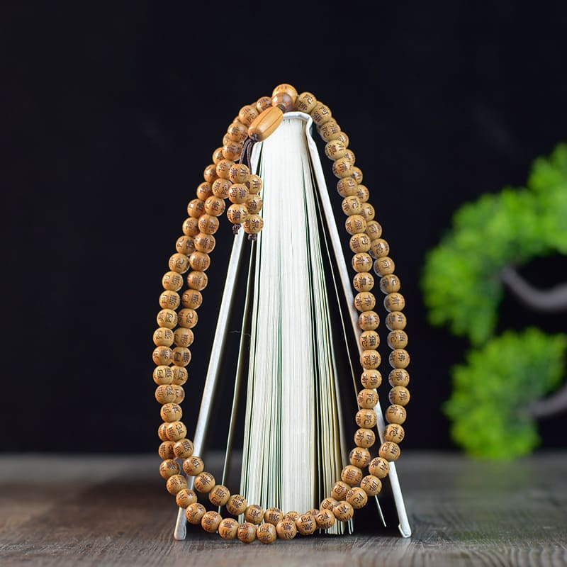 Handcrafted Wooden Mala Beads – Carved with Sacred Mantras for Meditation