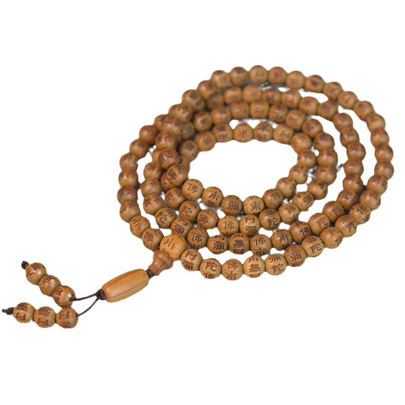 Handcrafted Wooden Mala Beads – Carved with Sacred Mantras for Meditation